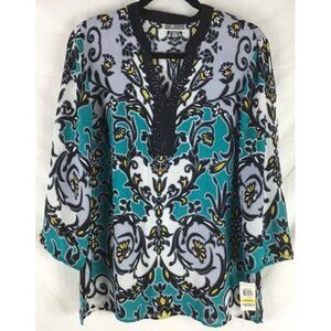 JM Collection Top Medium Teal Floral Tunic New